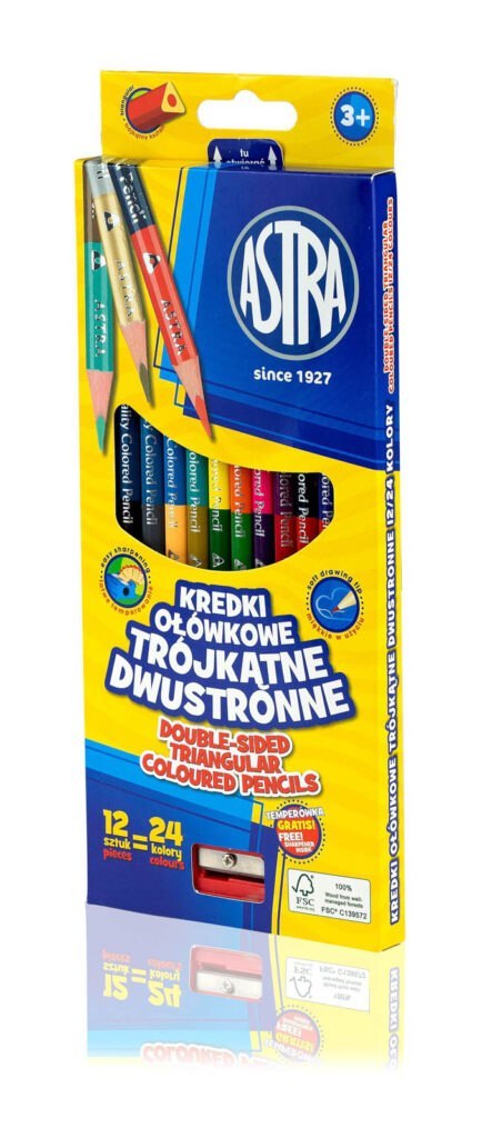 Kredki ołówkowe trójkątne dwustronne 24 kolory 12 szt, ASTRA 312113001 .