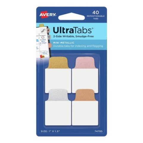 Zakładki indeksujące Ultra Tabs 25,4 x 38,1 mm, metaliczne zakładki indeksujące 40 szt., Avery 74785