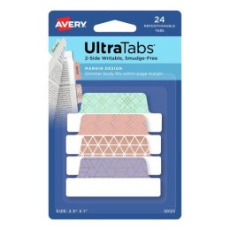 Zakładki indeksujące Ultra Tabs 63,5 x 25,4 mm, kolorowe zakładki indeksujące ze wzorami 24 szt., Avery 30123