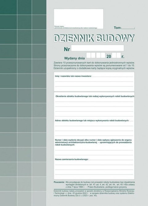 Dziennik budowy A4, 20 stron offset, 10-603-S11 DOTTS.
