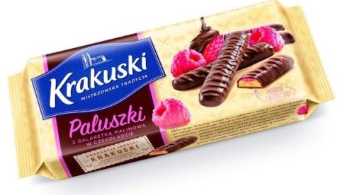 Ciastka BAHLSEN KRAKUSKI paluszki z galaretką malinową w czekoladzie 144g