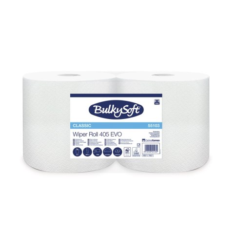 Czyściwo papierowe BULKYSOFT Classic, 2 warstwy, kolor biały, celuloza, długość 405m (2 szt.) 55103