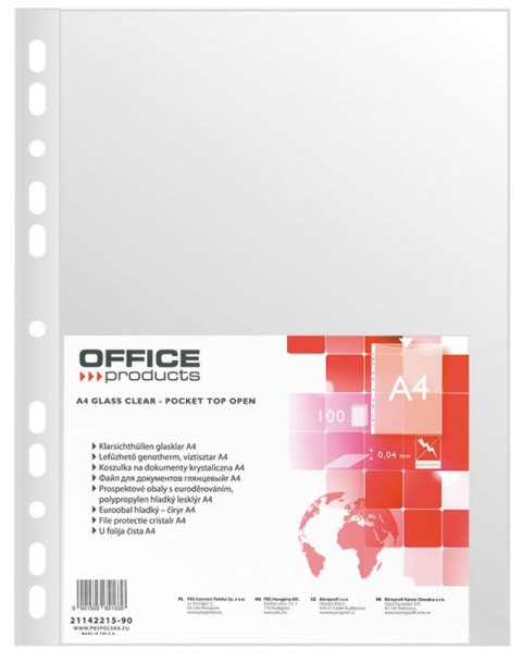 Koszulki na dokumenty A4 PP krystaliczne 40 mikr. 100szt. OFFICE PRODUCTS 21142215-90