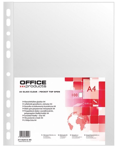 Koszulki na dokumenty A4 PP krystaliczne 50mikr. 100szt. OFFICE PRODUCTS 21142415-90