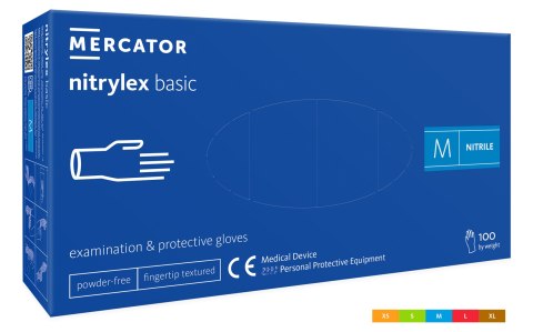 Rękawice nitrylowe bezpudrowe diagnostyczne MERCATOR, nitrylex basic, (100 szt.), rozmiar XL, niebieskie