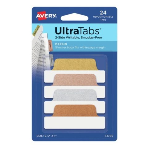 Zakładki indeksujące Ultra Tabs 63,5 x 25,4 mm, metaliczne zakładki indeksujące 24 szt., Avery 74786