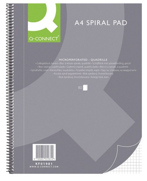 Kołonotatnik Q-CONNECT, A4, w kratkę, 80 kart., 70gsm, perforacja KF01981