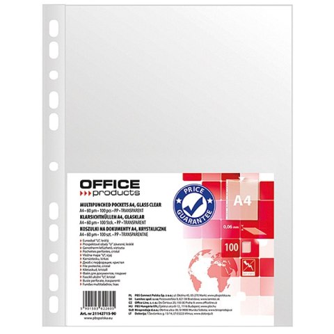 Koszulki na dokumenty PP A4 krystal 60 mikr. 100szt. OFFICE PRODUCTS