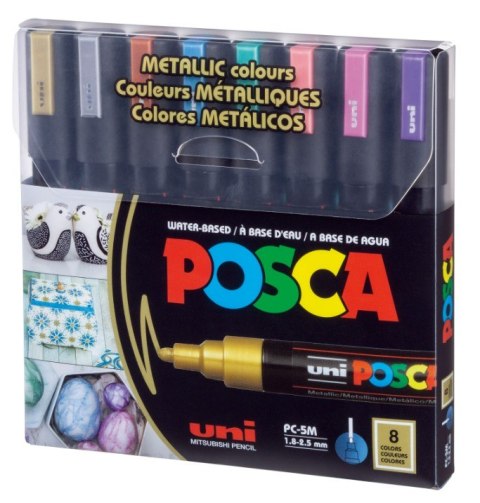 Marker z tuszem pigmentowym PC-5M , zestaw 8 szt. METALICZNYCH POSCA UNI SALE