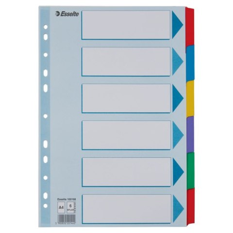 Przekładki, kolorowy karton, karta opisowa Mylar A4, Esselte, 6 kart, , 100168