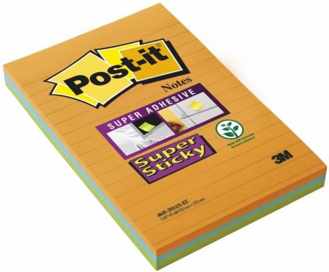 Bloczek samoprzylepny POST-IT_ Super Sticky XXL, w linię (4645-3SSAN ), 101x152mm, 3x45 kart., paleta bankok, 3M-70005253383