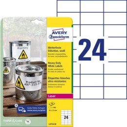 Etykiety foliowe 70 x 37 mm, białe etykiety wodoodporne z trwałym klejem, etykiety poliestrowe na znaki BHP, 20 ark. / op., Aver