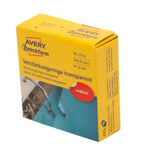 Pierścienie wzmacniające przezroczyste śr. 13 mm, mechanizm do segregatora 500 szt. / op., Avery 3510