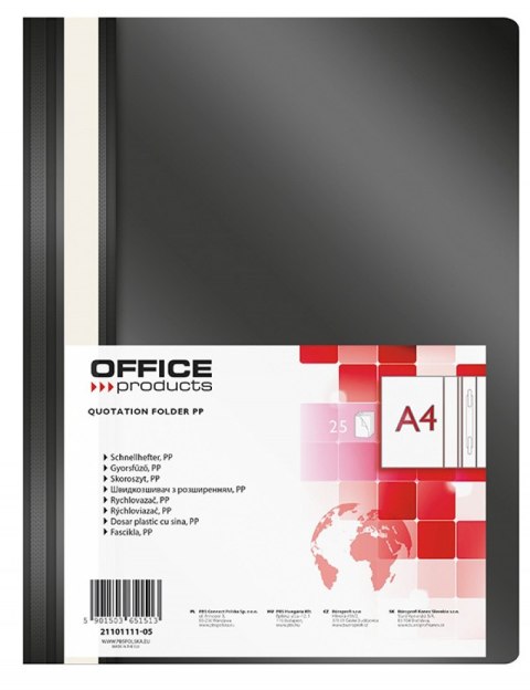 Skoroszyt , PP, A4, miękki, 100/170mikr., czarny, typu OFFICE PRODUCTS 21101111-05