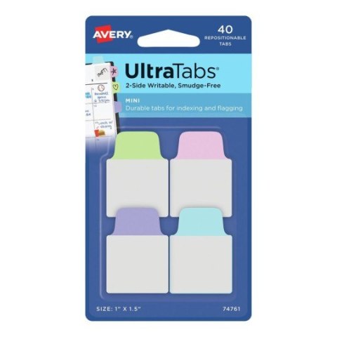 Zakładki indeksujące Ultra Tabs 25,4 x 38 mm, kolorowe pastelowe zakładki indeksujące 40 szt., Avery 74761