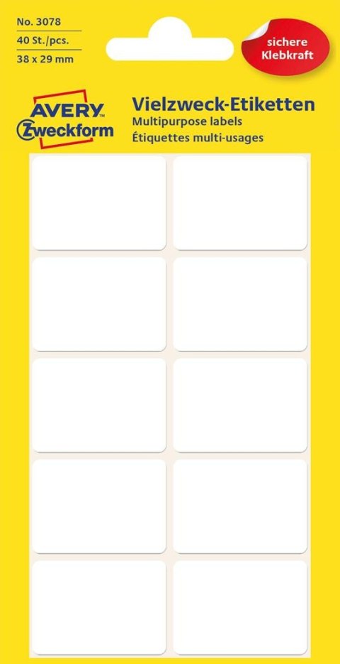 Minietykiety do opisywania ręcznego 38 x 29 mm, trwałe etykiety papierowe, białe etykiety samoprzylepne 40 etyk. /op., Avery 307