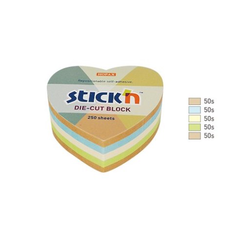 Notes serce, 64x67mm, mix 5 kol. pastel+recykling 250kart. Stick n 21837