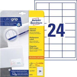 Trwałe etykiety papierowe 64,6 x 33,8 mm, białe etykiety samoprzylepne, etykiety do druku 30 ark. / op., Avery 6172