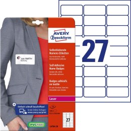 Samoprzylepne identyfikatory do zadruku, A4, 20 ark./op., 63,5 x 29,6 mm, białe, sztuczny jedwab, Avery L4784-20