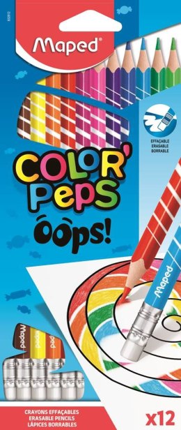 Kredki trójkątne ścieralne z gumką COLORPAPS OOPS 12 szt. 832812 .