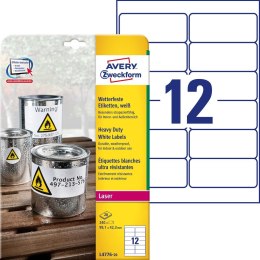 Etykiety foliowe 99,1 x 42,3 mm, białe etykiety wodoodporne z trwałym klejem, etykiety poliestrowe na znaki BHP, 20 ark. / op., 