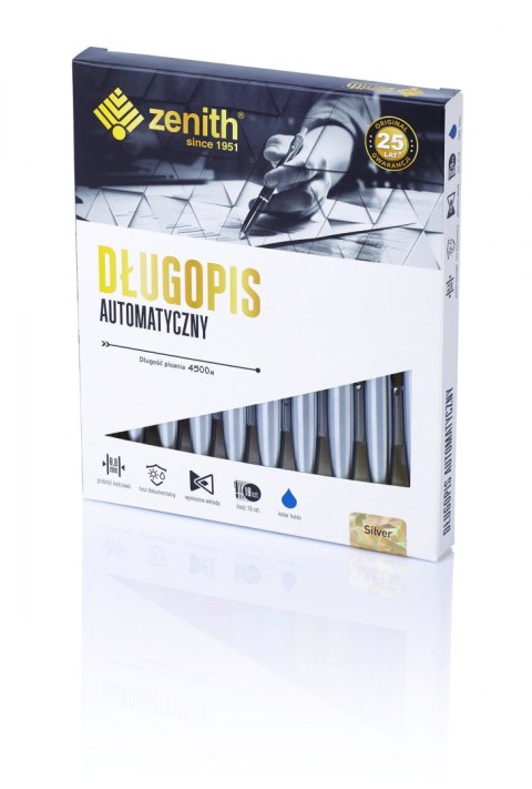 Długopis automatyczny Zenith 7 - box 10 sztuk, srebrny, 0.8mm, 4021000