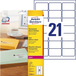 Etykiety adresowe 63,5 x 38,1 mm, etykiety przezroczyste, etykiety foliowe 25 ark. / op., Avery L7560-25