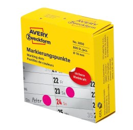 Kółka do zaznaczania w dyspenserze śr. 10 mm, różowe etykiety papierowe, etykiety okrągłe z trwałym klejem, etykiety do oznaczen
