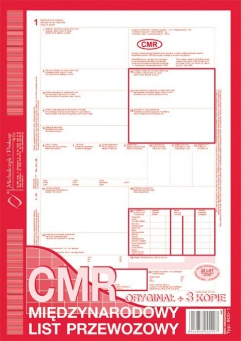 Międzynarodowy list przewozowy CMR, (1+3) A4 80 kartek, 10-800-1 DOTTS