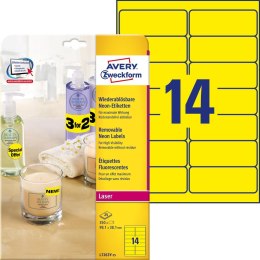Etykiety papierowe 99,1 x 38,1 mm, żółte neonowe kolory, etykiety z usuwalnym klejem, etykiety do oznaczenia 25 ark., etykiety c