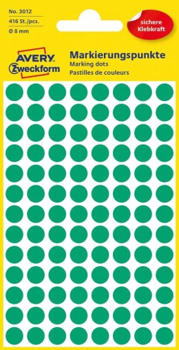 Kółka do zaznaczania śr. 8 mm, zielone etykiety papierowe, etykiety okrągłe z trwałym klejem, etykiety do oznaczenia 416 etyk. /