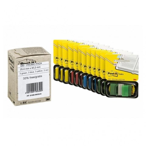 Zestaw promocyjny zakładek POST-IT (680 -P10+2), PP, 25,4x43,2mm, mix kolorów, 10+2 GRATIS