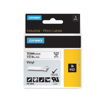 Taśma winylowa RHINO 12mm czarna na białym 18444/S0718600 DYMO