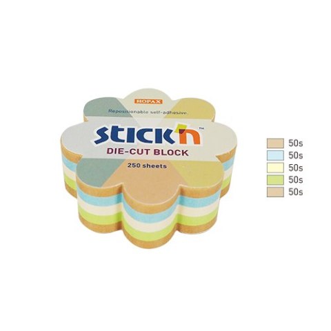 Notes kwiatek, 67x67mm, mix 5 kol. pastel+recykling 250kart. Stick n 21834