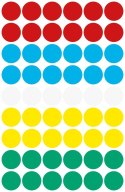 Kółka do zaznaczania śr. 12 mm, etykiety papierowe, mix kolorów, etykiety okrągłe z trwałym klejem, etykiety do oznaczenia 270 e