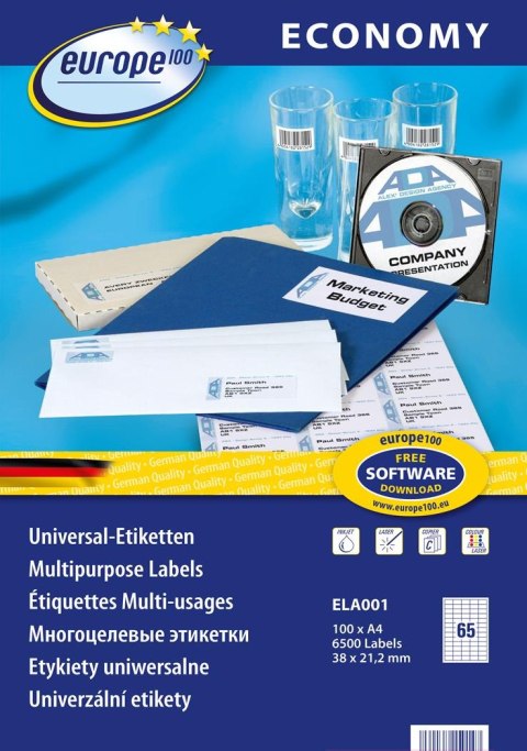 Etykiety uniwersalne Economy Europe100 by Avery Zweckform, A4, 100 ark./op., 38 x 21,2 mm, białe ELA001
