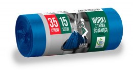 ANNA ZARADNA Worki 35l na śmieci supermocne z taśmą, niebieskie (15 szt.) 36370