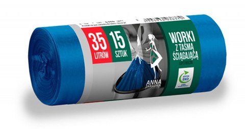 ANNA ZARADNA Worki 35l na śmieci supermocne z taśmą, niebieskie (15 szt.) 36370