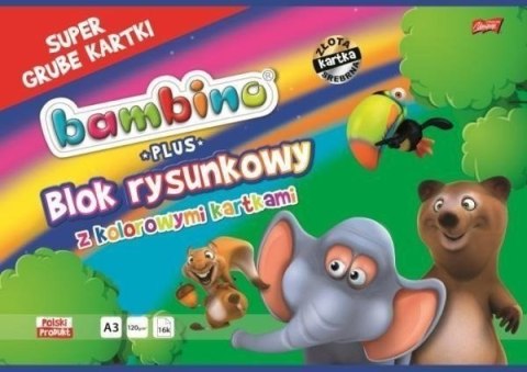Blok rysunkowy z kolorowymi kartkami A3 16 kartek bambino plus, 120g/m2 ST.MAJEWSKI (X) SALE