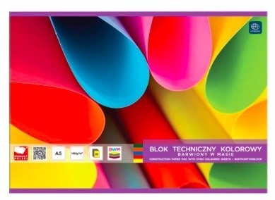 Blok techniczny A4 kolorowy 20k barwiony w masie 180g INTERDRUK