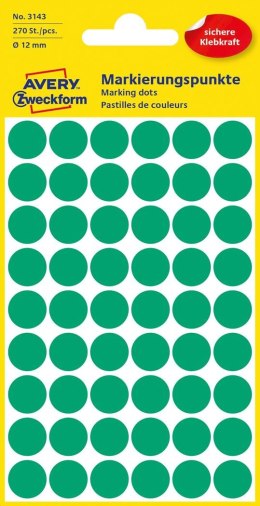 Kółka do zaznaczania śr. 12 mm, zielone etykiety papierowe, etykiety okrągłe z trwałym klejem, etykiety do oznaczenia 270 etyk. 