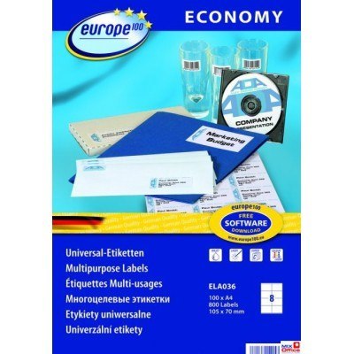 Etykiety uniwersalne Economy Europe100 by Avery Zweckform, A4, 100 ark./op., 105 x 70 mm, białe ELA036