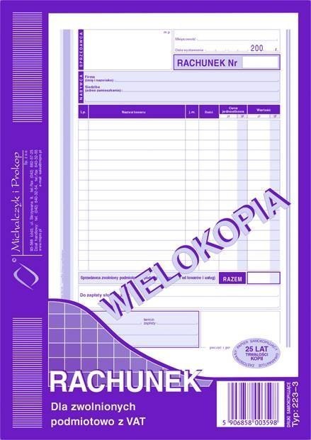 Rachunek dla zwolnionych podmiotowo z VAT A5, 80 kartek wielokopia, 10-223-3 DOTTS