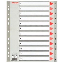 Przekładki plastikowe szare PP alfabetyczne A4 Esselte, 1-12 maxi, , 100125