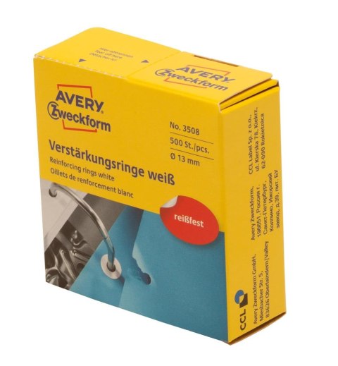 Pierścienie wzmacniające białe śr. 13 mm, mechanizm do segregatora 500 szt. / op., Avery 3508