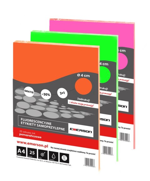 Fluorescencyjne_etykiety samoprzylepne żółte kółka 40mm 25 arkuszy Emerson ETOKZOL02x025x010 SALE