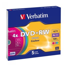 Płyta DVD+RW VERBATIM SLIM Color 4.7GB x4 (5 szt.) 43297