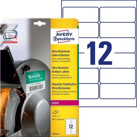 Etykiety foliowe 99,1 x 42,3 mm, białe etykiety wodoodporne z trwałym klejem, wytrzymałe etykiety przemysłowe 10 ark. / op., Ave