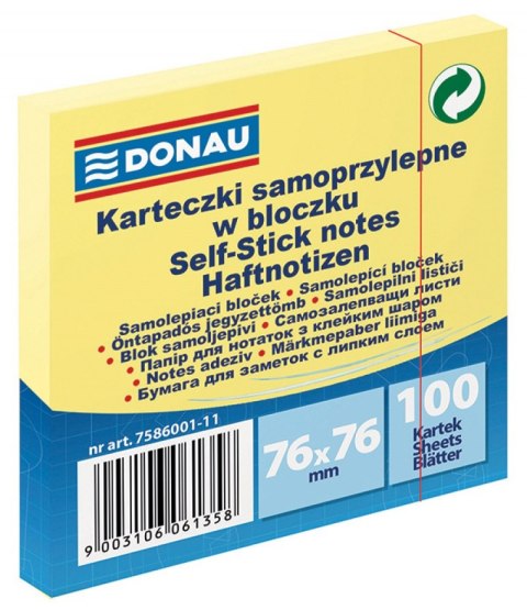 Bloczek samoprzylepny DONAU 76x76 żółty 7586001