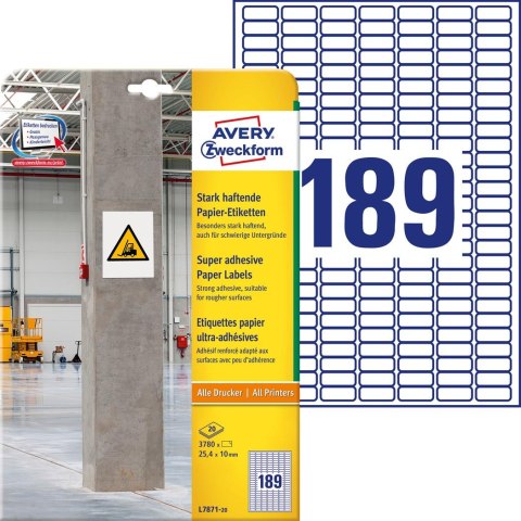 Etykiety papierowe 25,4 x 10 mm, białe etykiety z mocnym klejem na trudne podłoża, etykiety silnie przylegające 20 ark. / op., A